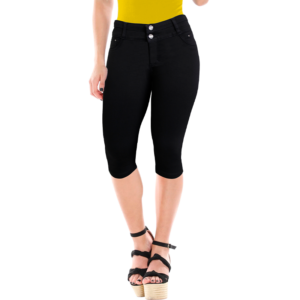 Pantalón Capri Negro De Mezclilla Dos Botones